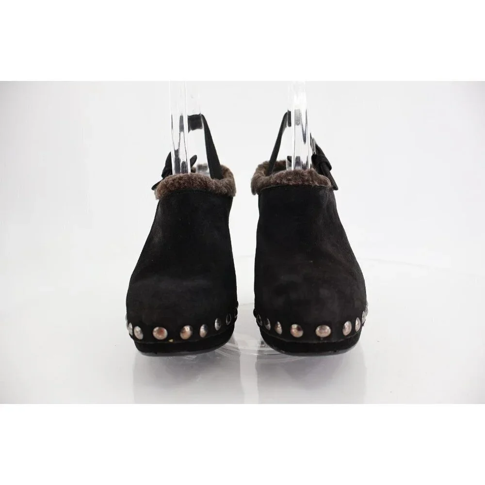 Stuart Weitzman Clogger Mules Women's Size 5.5 Black Wedge Platform Suede Fur